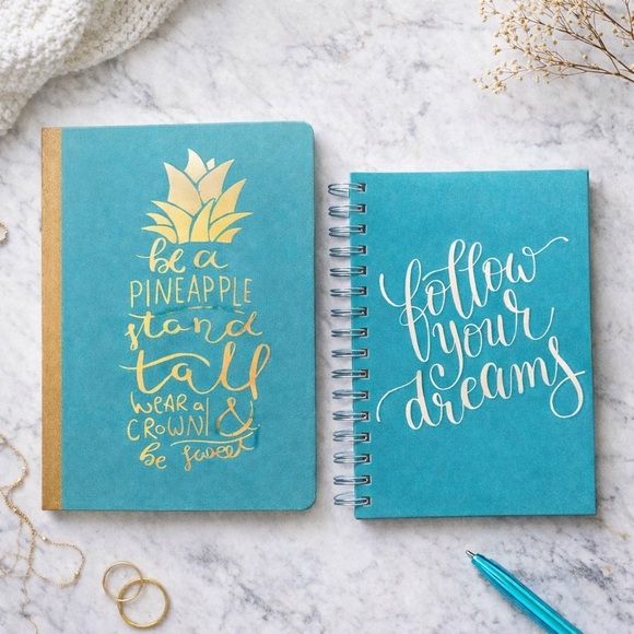 Pen + Gear Other - PEN+GEAR Journal Set 2 Turquoise Notebooks Dot Grid Spiral Wide Ruled Pineapple